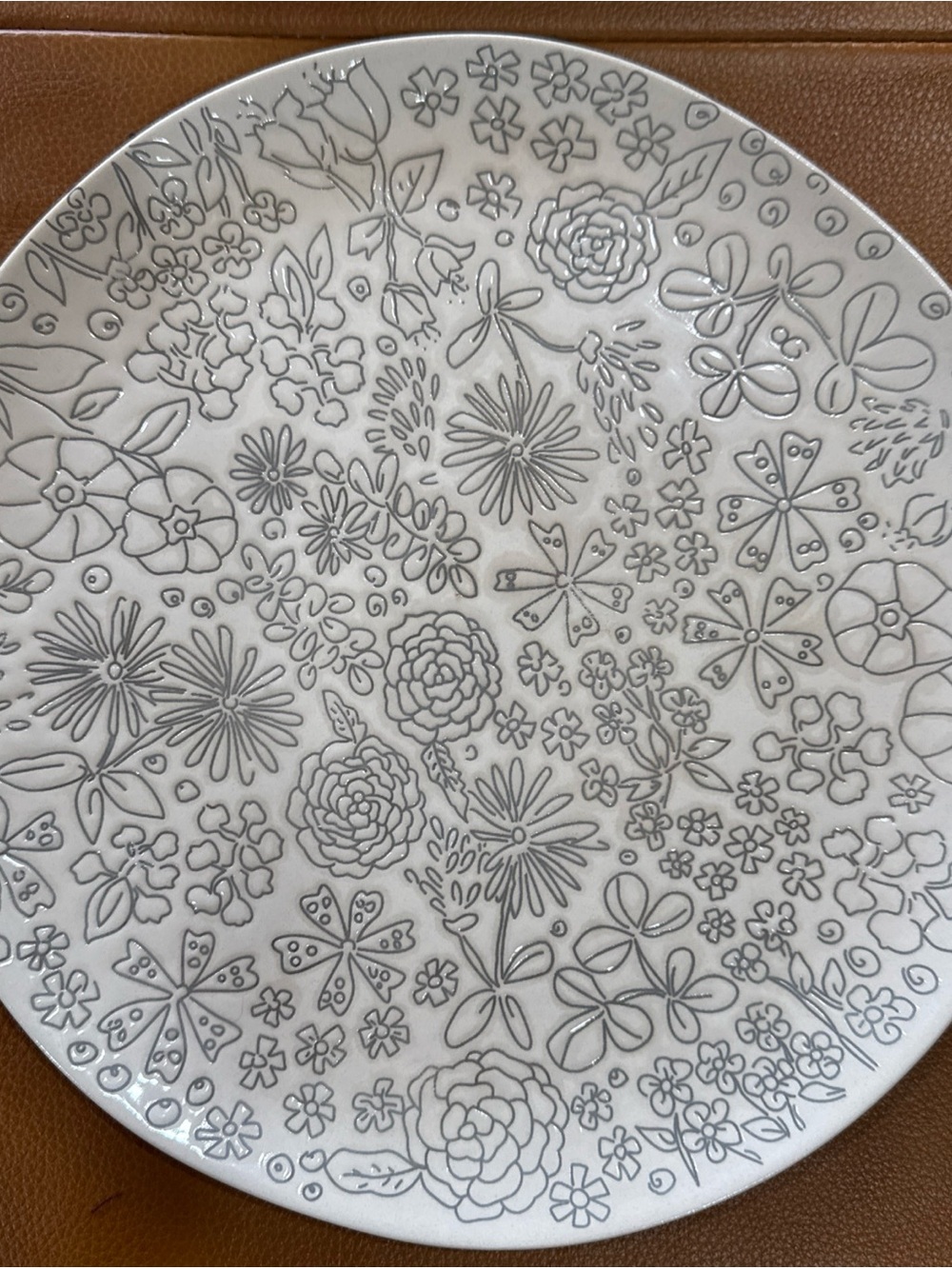 Two 11” cream Gray Floral Stoneware Dinner Plates Embossed Modern Cottage - Picture 2 of 8